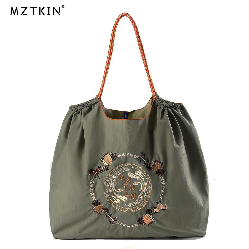 Women's Embroidered Canvas Tote Bag - Large, Foldable, and Portable Shoulder Handbag