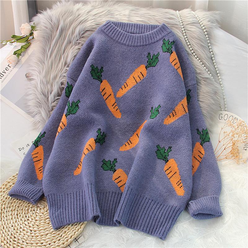 Autumn and Winter Radish Sweater Women Outside Wear Thin Pullover Lazy Wind Loose Knitted Tops for Women