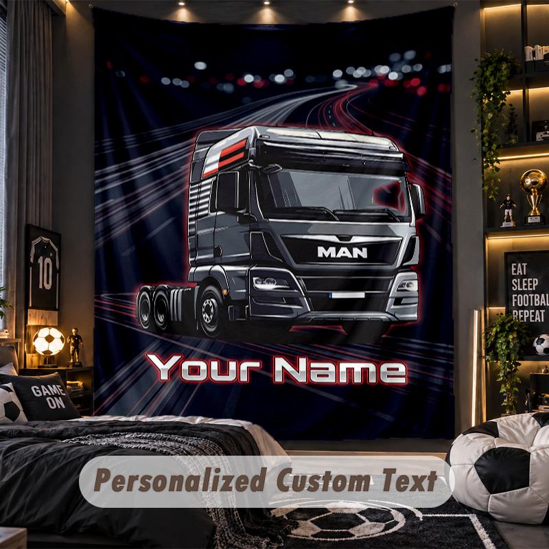 TapestryMAN Truck Custom Name Text Personalized Wall Hanging Tapestry Home Wall Decor