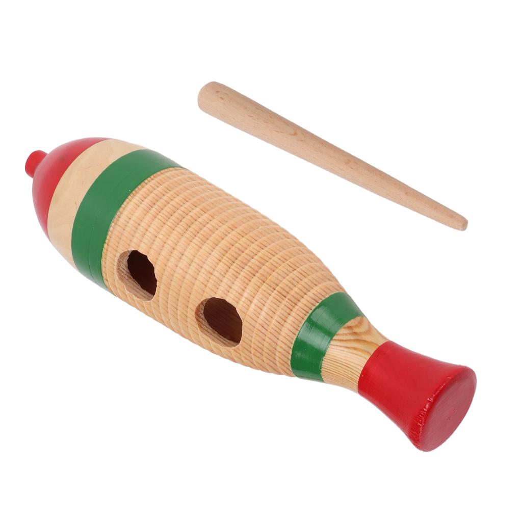 Wood Guiro Colorful Fish Shaped Straight Cylinder Guiro Percussion Instrument Toy for Children