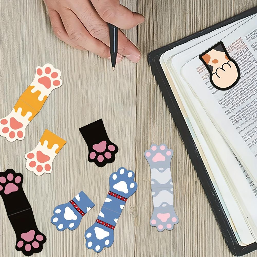 5pcs/Pack Cute Kitten Cat Paw Magnetic Bookmarks - Color-Coded (Kitten Colors) Soft Magnetic Page Clips, Foldable Book Markers for Books