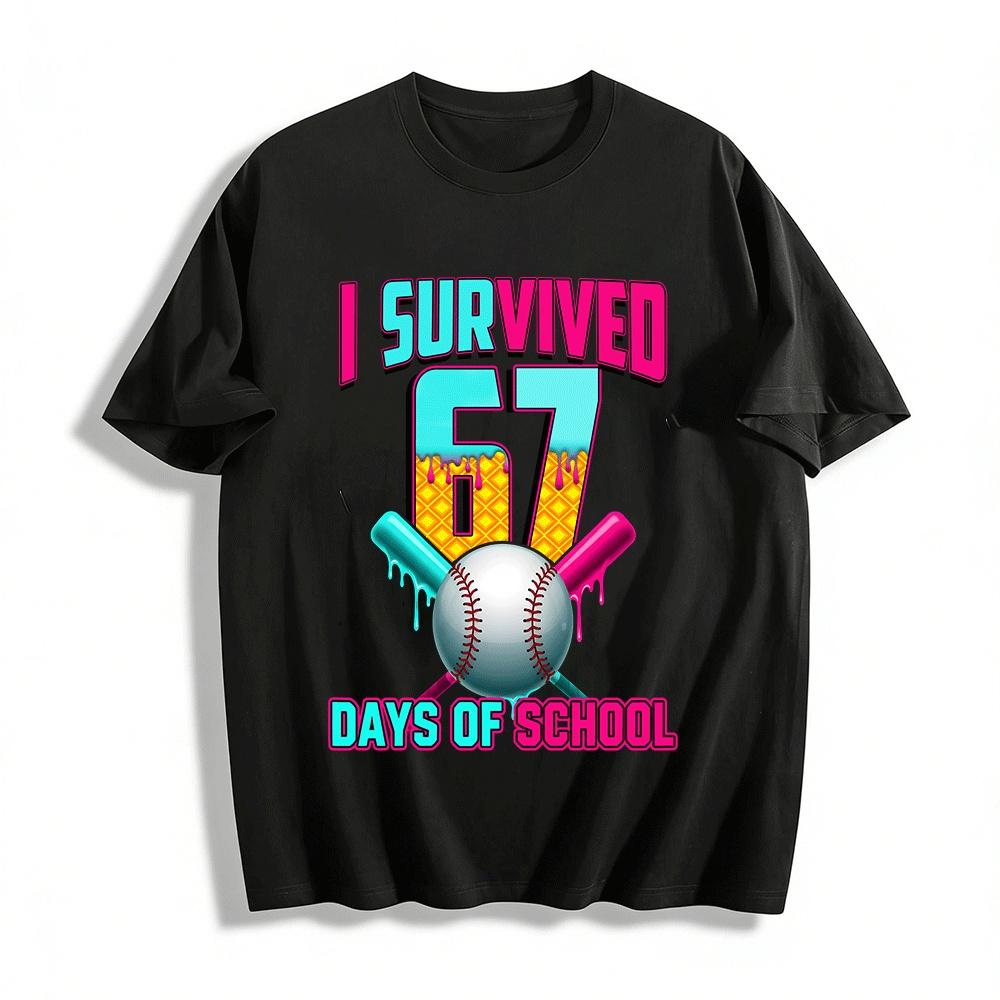 

I Survived 67 Days Of School Baseball Themed Graphic T-Shirt Pure cotton T-shirt XXS
