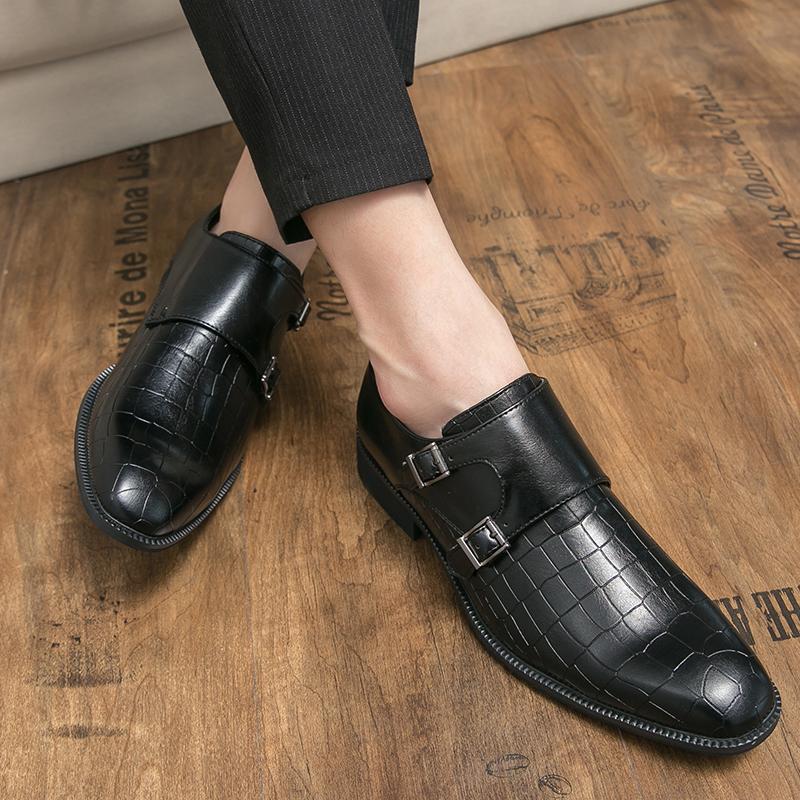 Fashion Men Dress Shoes Casual Business Fashion Pu Leather Low Heel Buckle Strap British Style Classic Trendy Loafers for Men Zapatos