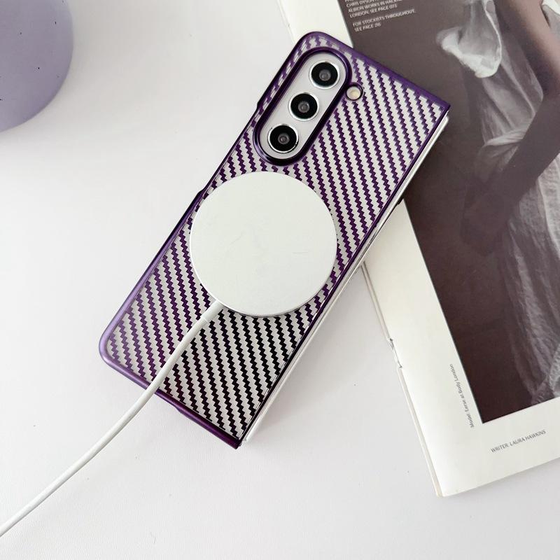 Simple Business Plating Transparent Carbon Fiber Magnetic Phone Case for Samsung Galaxy Z Fold 6 5 4 3 Fold 6 Fold 5 Fold 4 Fold 3