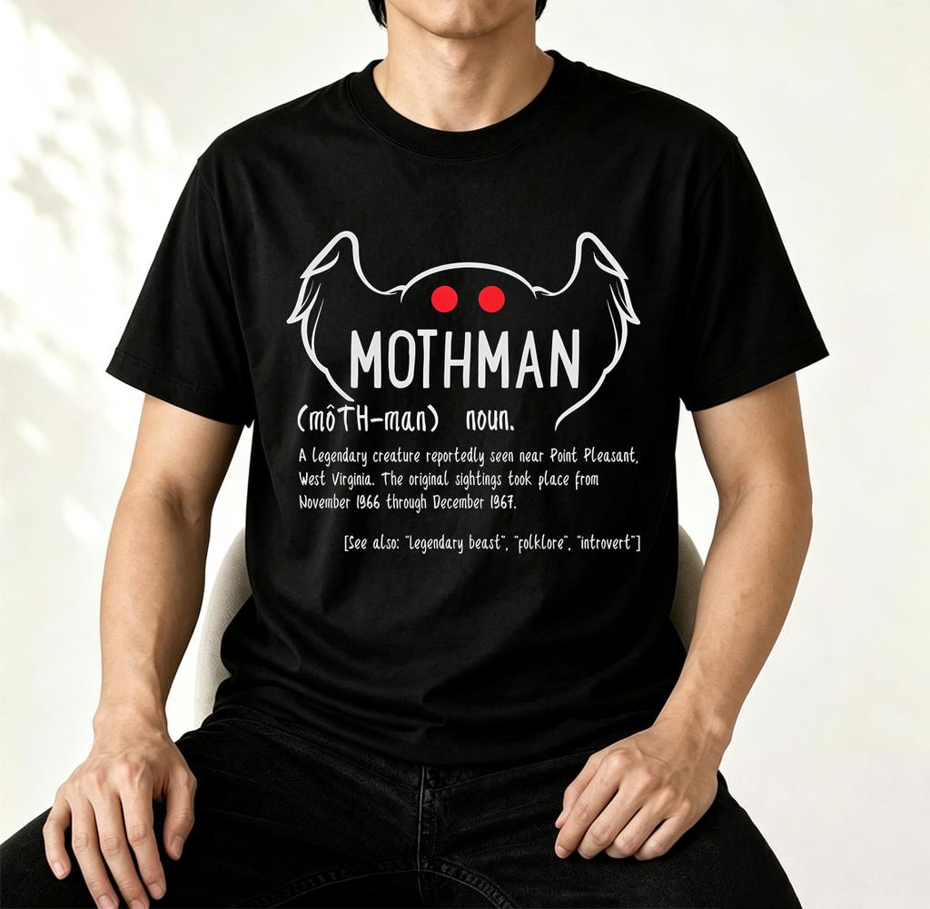 MothUnisex Cryptid Fan Gift T Shirt Weird Cryptozoology Vintage Graphic Unisex Soft Cotton Crew Neck Casual Daily Tops