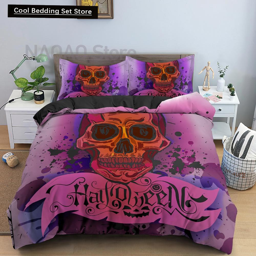 Skeleton King Queen Duvet Cover Skull Bedding Set for Kids Teens Adults Halloween Bedroom Decor Soft Comforter Cover Pillowcases