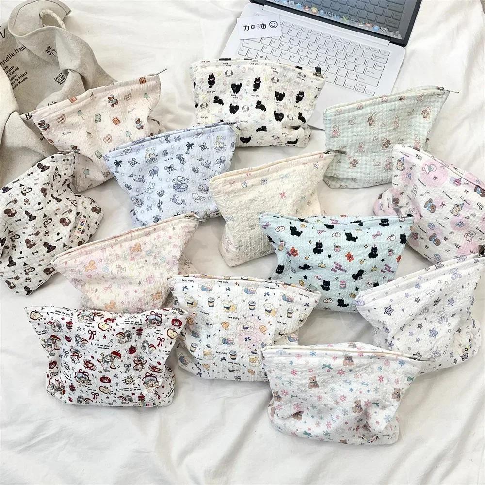 1pc Double-Sided Cartoon Pattern Cosmetic Bag Large Capacity Multifunctional Canvas Zipper Travel Storage Bag