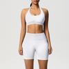 Seamless back neck sports bra shorts yoga suit tight running fitness two-piece set