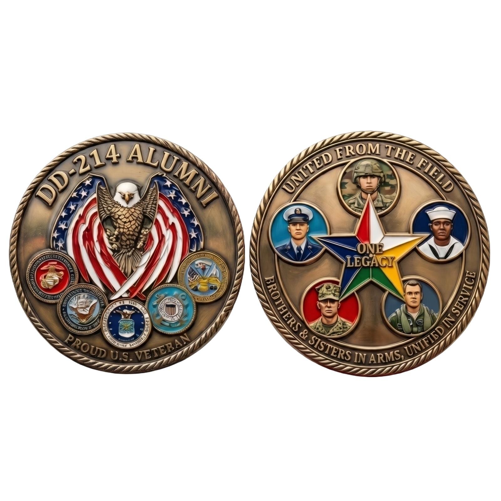 Military Veteran Challenge Coin DD-214 Alumni Commemorative Coin Proud US Veteran Collectible Metal Coin with Raised Emblems and Detailed Engraving