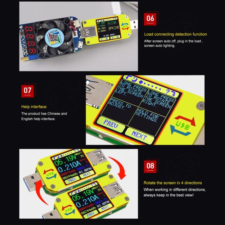 USB 3.0 Color Display Screen Tester Voltage-current Measurement Type-C Meter, Support Android APP