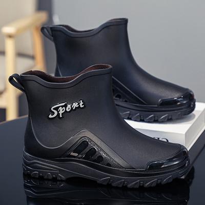 New Fashion Waterproof Shoes Rain Shoes Men's Short Tube, Non-slip Thick-soled Car Wash Boots Water Shoes Men's