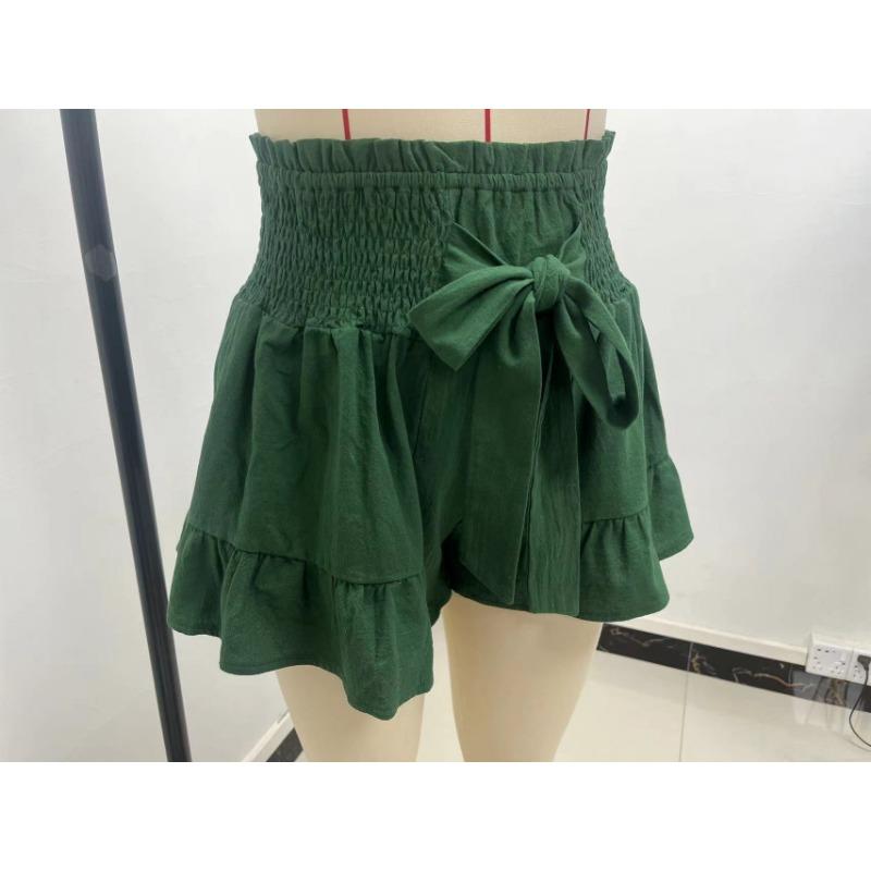Summer Women's Shorts Cotton Linen Ruffle Fashion Wide Leg Shorts Draped Casual Pants