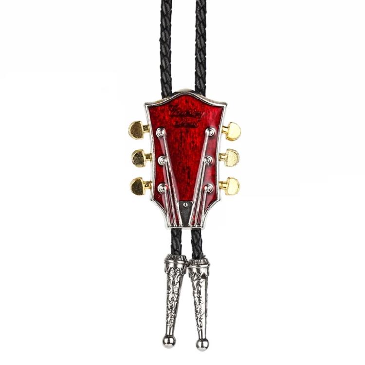 

Cowboy Necktie with Guitar Head Pendant Elegant Bolo Tie for Music Enthusiasts червоний