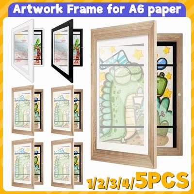 1-5 ADET A6 kağıdı için Sanat Eseri Çerçevesi Çocuk Sanat Eseri Resim Çerçevesi Önden Açılan Duvar Sergileme Çerçevesi Sanat Eseri Sergileme Saklama Çerçeveleri