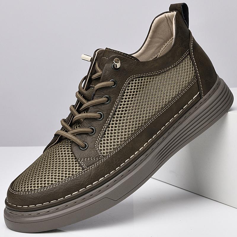 

Модные мужские повседневные кожаные туфли из сетчатой ткани, дышащие, на шнуровке, удобные оксфорды, размер 47 47 коричневый