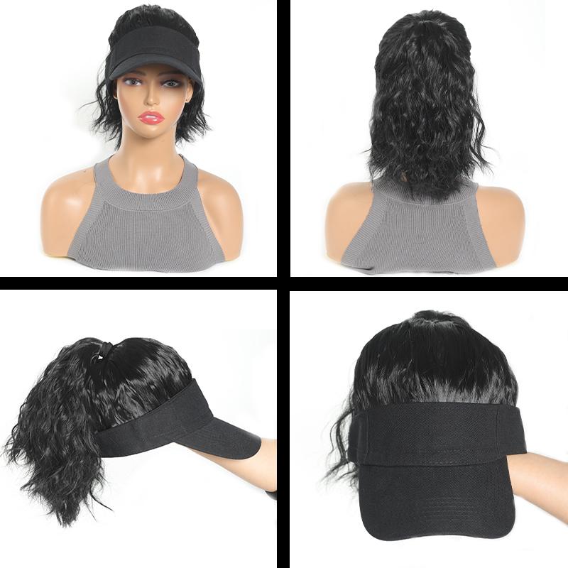 Adjustable Hat Wig with Curly Hair and Ponytail - a Combination of Sporty and Fashionable Synthetic Hat Wigs