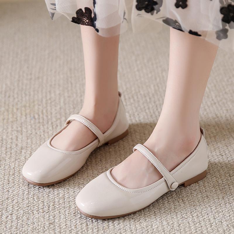Spring and Autumn Mary Jane Small Leather Shoes Women's Summer New Wedding Burgundy Flats French Low Heel Single Shoes
