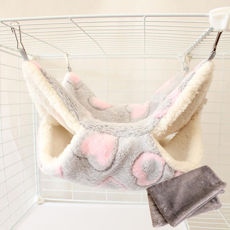 Gemütliche Doppellagen-Hängematte mit Blumenzweig für Gleithörnchen & kleine Haustiere - Plüsch-Samt Herbst/Winter-Bett
