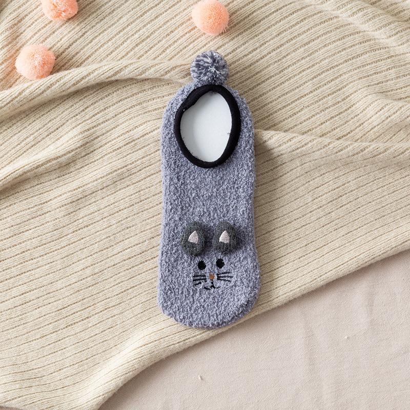 Women S Coral Fleece Boat Socks, Cute Three-Dimensional Cartoon Animal Short Female Socks, Adult Floor Socks one size