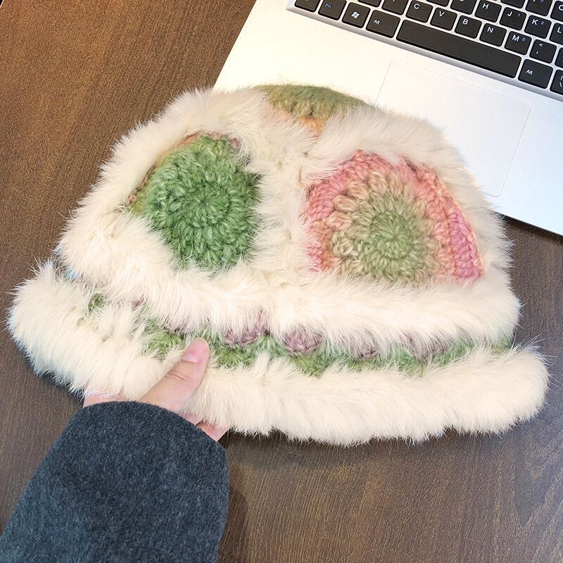 Rabbit Hat Women's Autumn and Winter New Tiger Head Lion Hat Fashion Warm Bucket Hat Fluff Woven Fur Hat