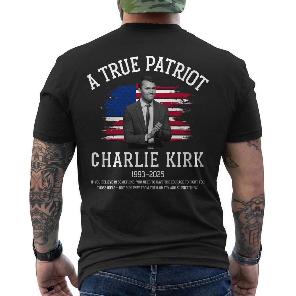 Charlie Kirk Shirt Memorial American Flag ON BACK Unisex T-Shirt S