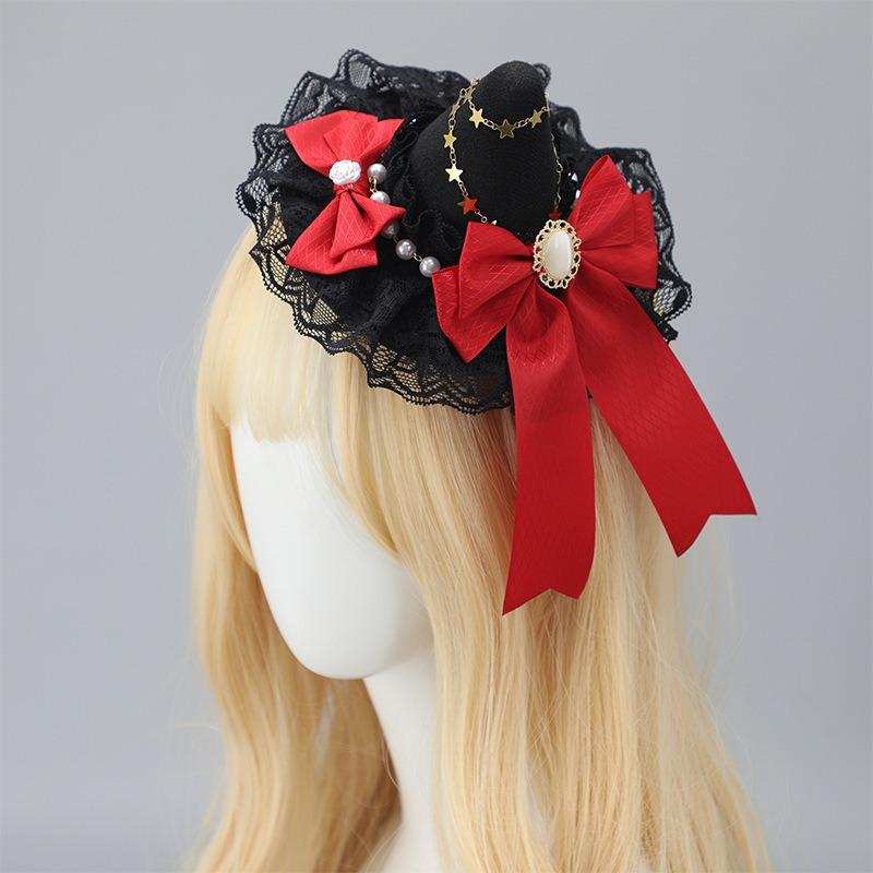 Gothic Magic Girl Hairpin Olita Hair Accessories Halloween Comics Hairpin Lace Bow Headgear Witch Hat