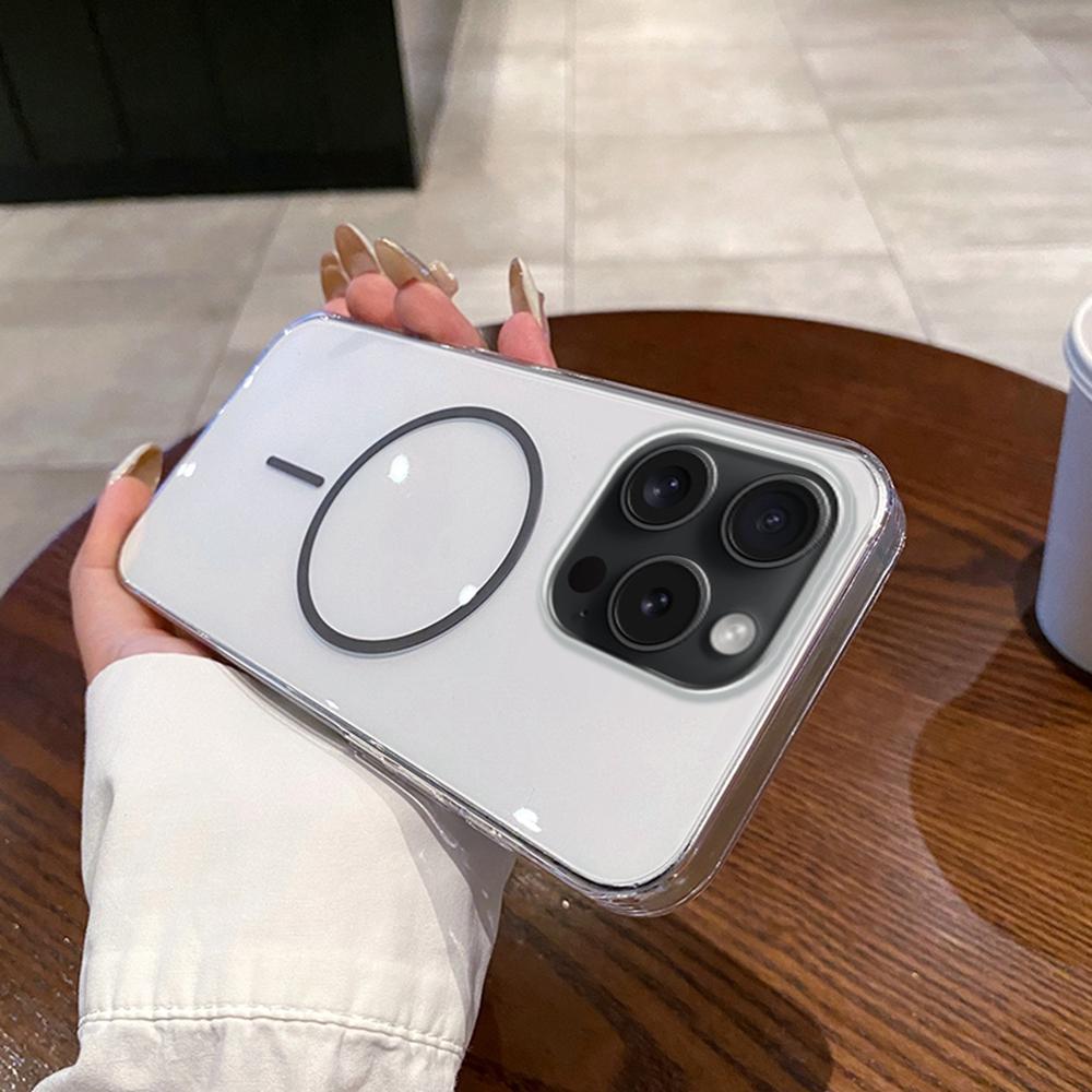 

For iPhone 15 Pro Case Compatible with MagSafe Clear Slim PC Phone Back Cover Transparent Grey