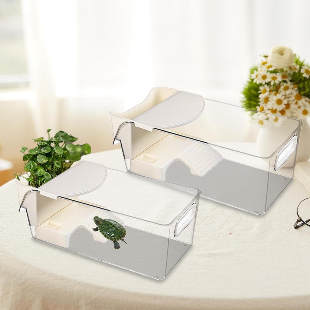 Multifunctional Turtle House PETG Enclosure with Feeding Box and Handle for Small Turtles and Reptiles