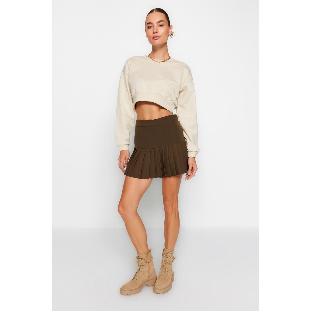 Khakifarbener, plissierter Mini-Webrock Twoaw23et00059