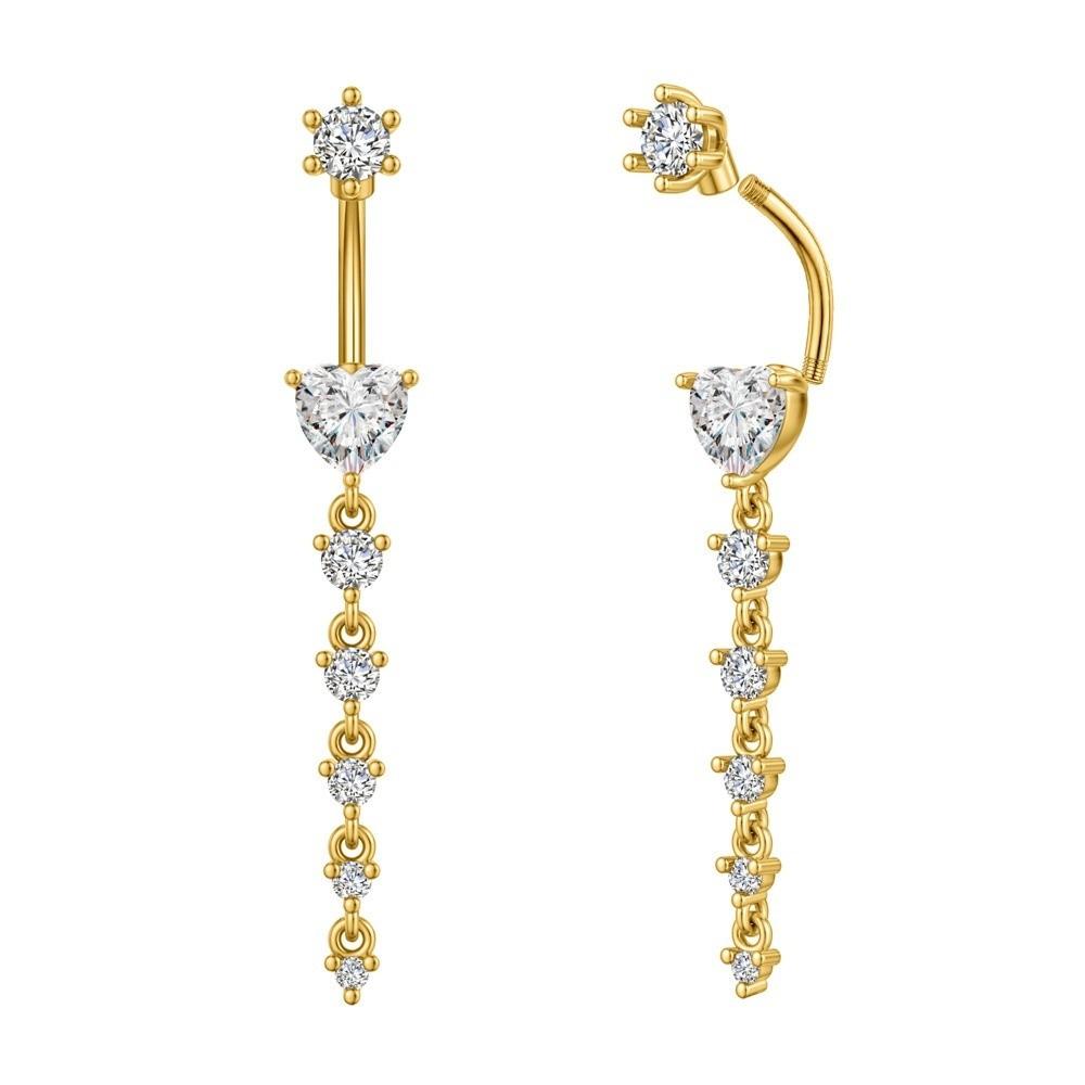 Long Dangled Zircon Belly Button Ring Pink Body Jewelry Stainless Steel Navel Piercing  Women