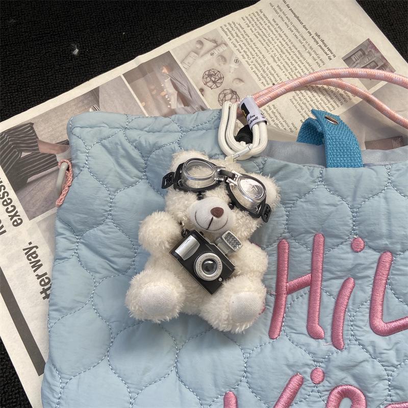 Original Camera Bear Pendant Keychain - Plush Doll Figurine Charm Gift