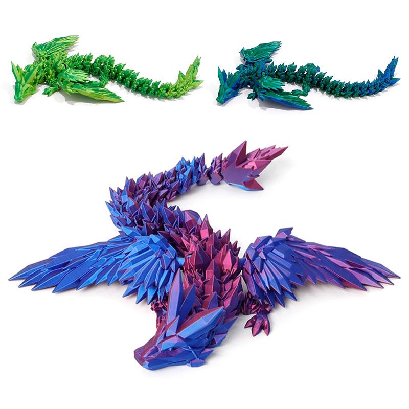 3D Printed Crystal Flying Dragon Movable Wing Toy Landscape Decoration