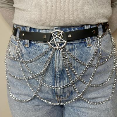 Leather Waist Chain Harness Belt,gothic  Chain Leather belt,Adjustable Party Cosplay Plus Size Chain Belt