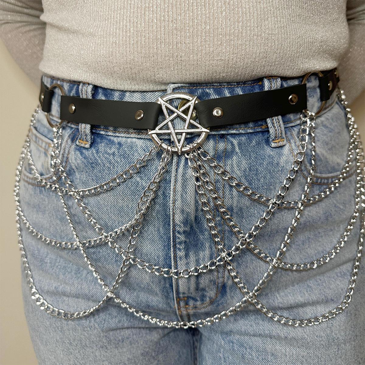 

Кожаный пояс-портупея на цепочке, готический кожаный пояс на цепочке, регулируемый пояс-цепочка для вечеринок, косплея, больших размеров