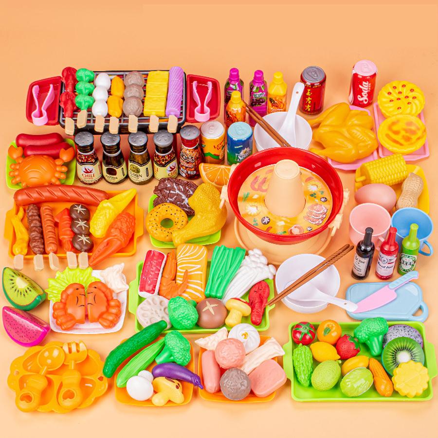 Large Play Food Set for Kids Kitchen | BBQ Grill Hot Pot Pretend Cooking Toys | Birthday Gift for Children