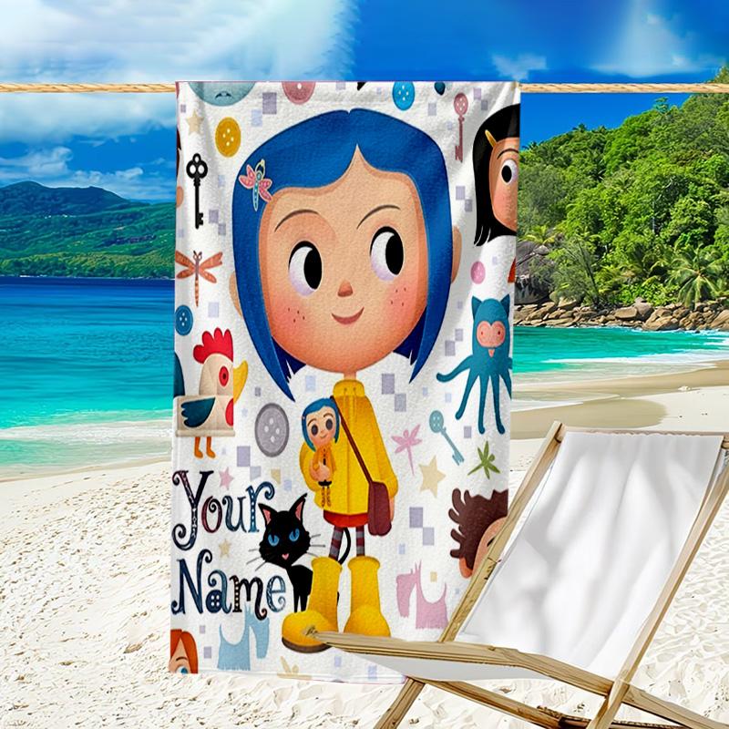 Custom Name Beach Towel Mystery Coraline's World Beach Towel, Soft Microfiber, Gift for Her/Him, Birthday, for Pool, Beach, Travel, Fan gifts