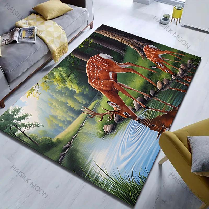 

Fawn drinking water in the forest Print Carpet for Living Room Bedroom Bedside Sofa Floor Mat Modern Home Decor Large Size 40x60cm (16x24in)