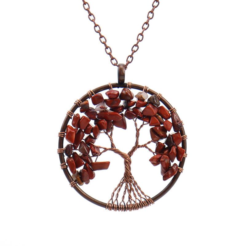 Ручная работа Хрустальное Дерево Жизни Ожерелье с Семицветными Натуральными Камнями N81