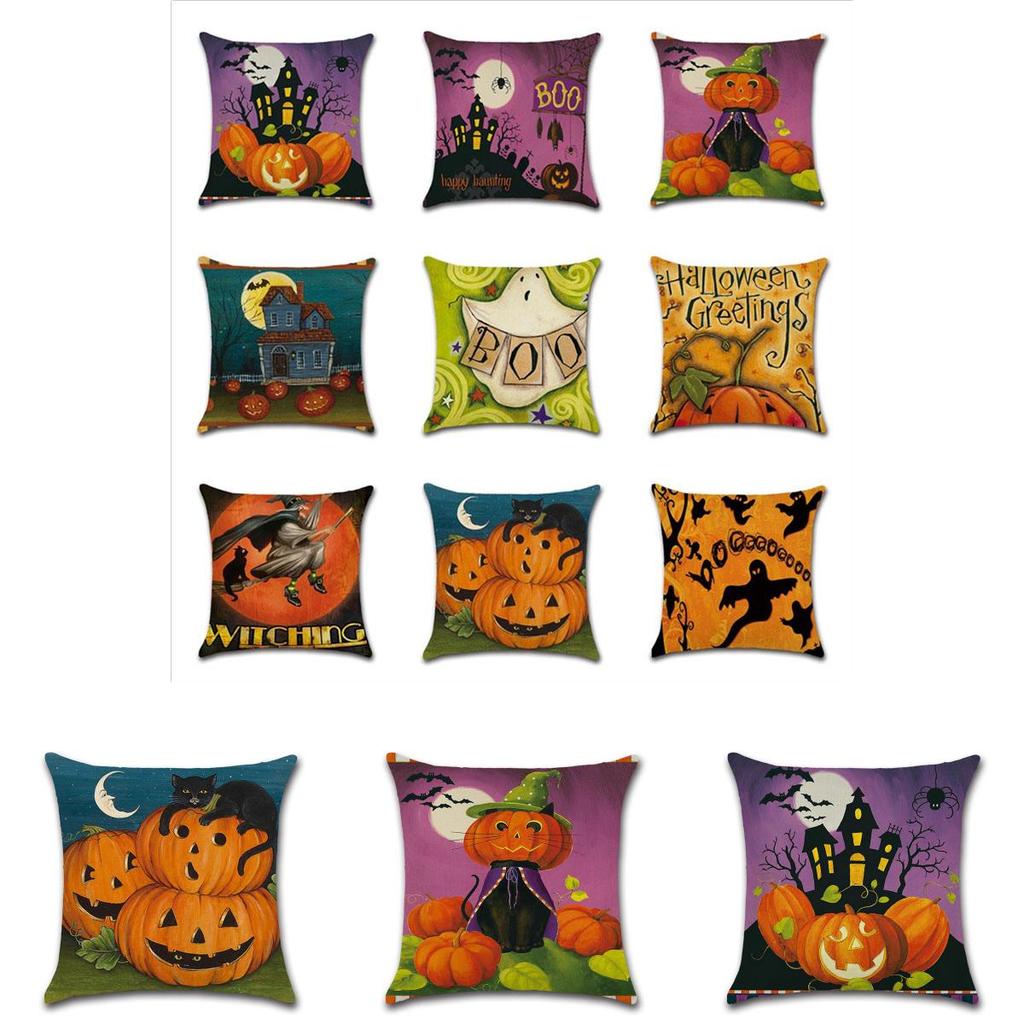 Luxurious Happy Halloween Pillow Case In Linen Blend For Sofa And Waist Comfort