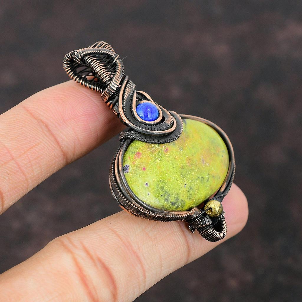 Stichtit Anhänger Lapislazuli Anhänger Kupferdraht gewickelt Anhänger Handarbeit Stichtit Schmuck Edelstein Anhänger Geschenk für Frau Kupferschmuck