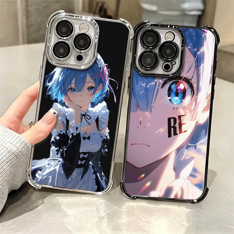 R-Rem Re Zero Anime Soft Phone Case For iPhone 15 16 17 Air 14 Pro Max 16E Plus 13 12 Mini Plating Anti-Fall Fundas