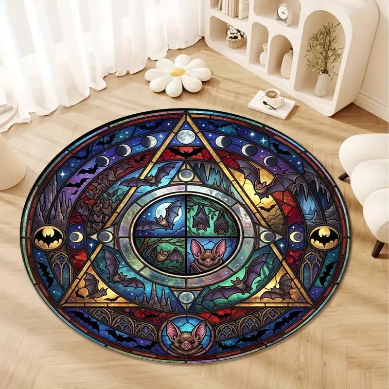Bat Retro Round Area Rug,Carpet Rug for Living Room Bedroom Sofa Playroom Decor,Non-slip Floor Mat101