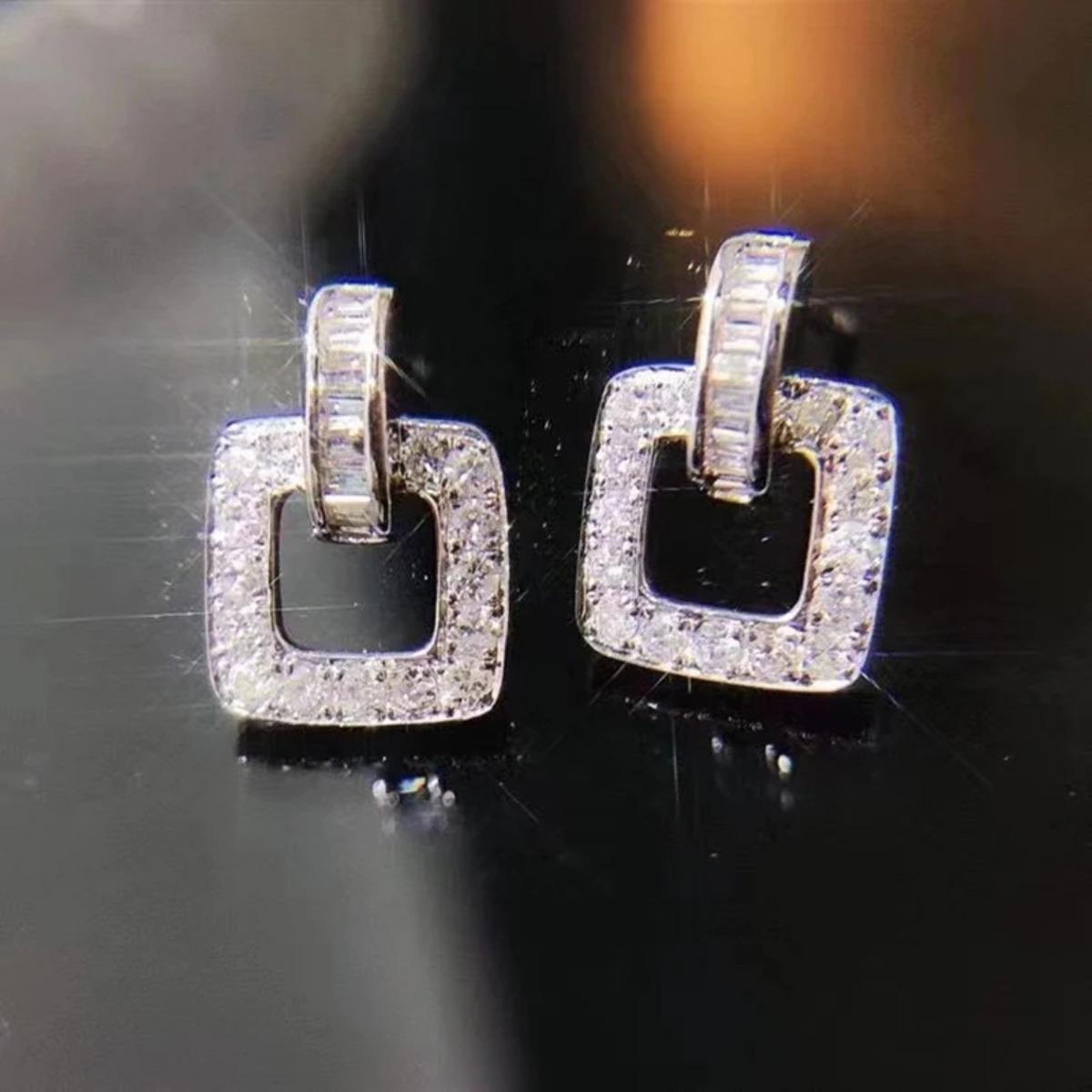 Minimalist Geometric Hollow Square Cubic Zirconia Earrings