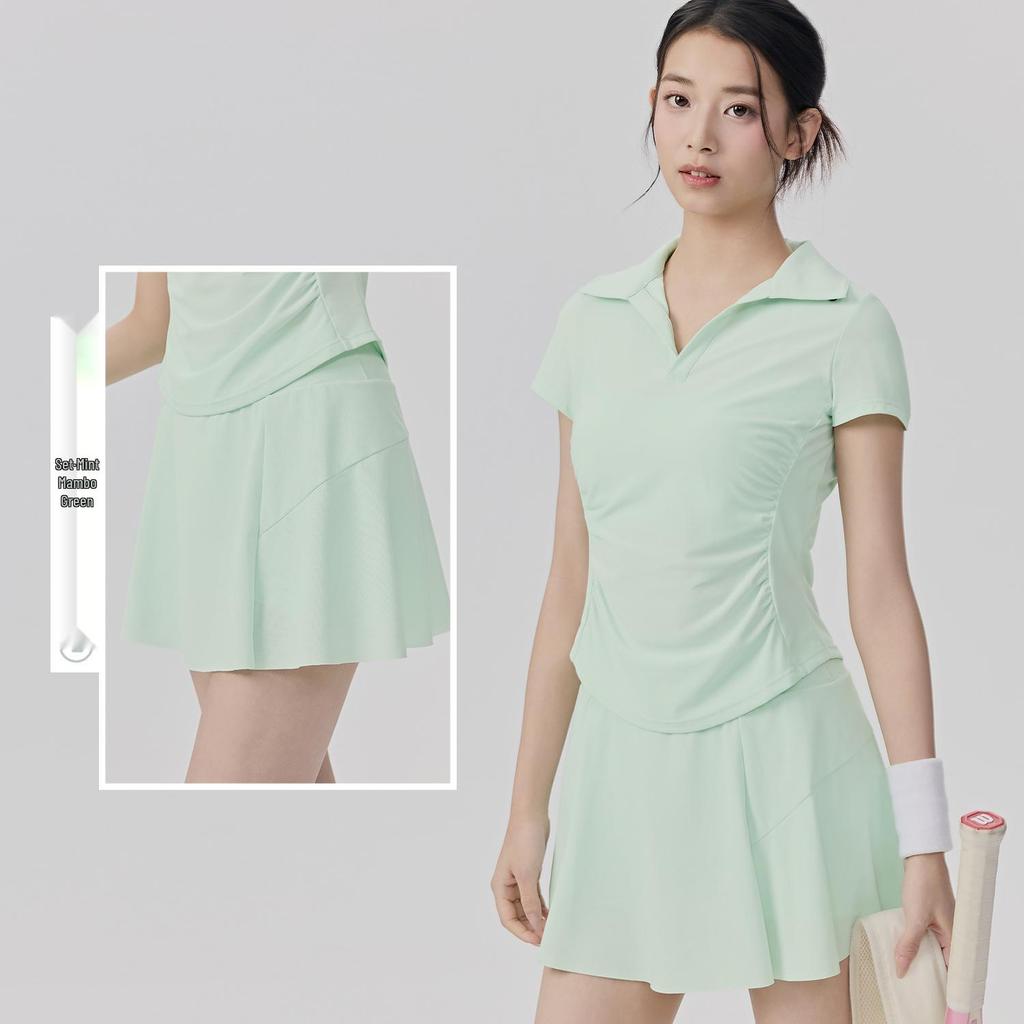 Women's Anti-Glare Tennis Skirt & Breathable Yoga Top Set: Slimming, Waist-Cinching, Casual Sportswear