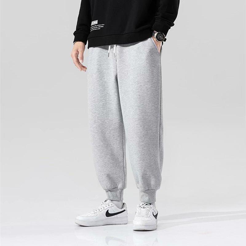 Casual sweatpants men's autumn and winter new large size tied feet thickened trendy printed velvet pants