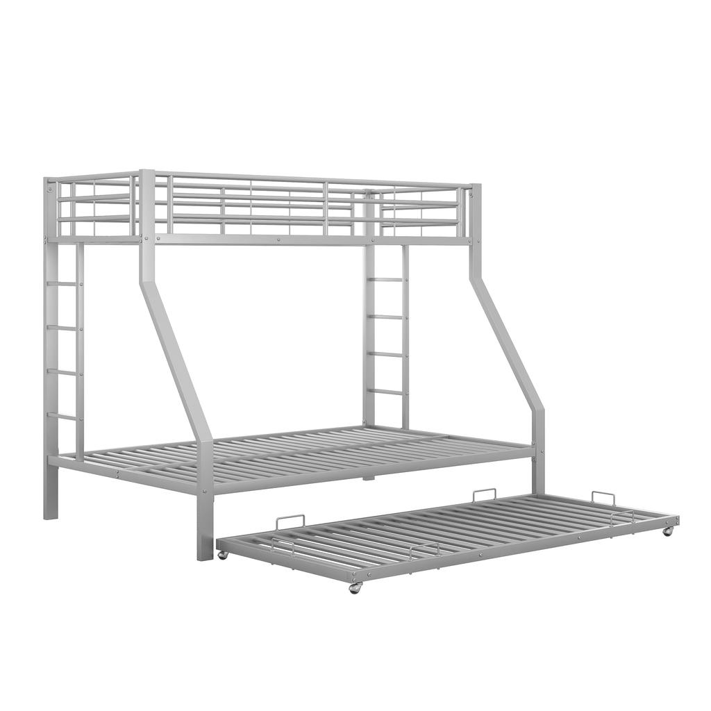Children's Bed Bunk Bed 90(140)x200cm, Metal Bed with Ladder On Both Sides, Bunk Bed with Pull-out Bed and Fall Protection