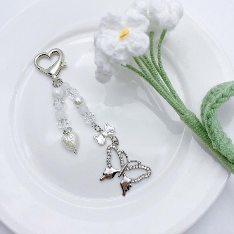 Fashion Star Bowknot Butterfly Hanging Pendant Sweet Phone Strap Bag Decoration Portable Hanging Lanyard for Girls Women