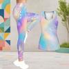 Women Plus Size Black Blue Purple Two Piece Set Scoop Neck Sleeveless Printed Longline Tank Top Fitted Leggings