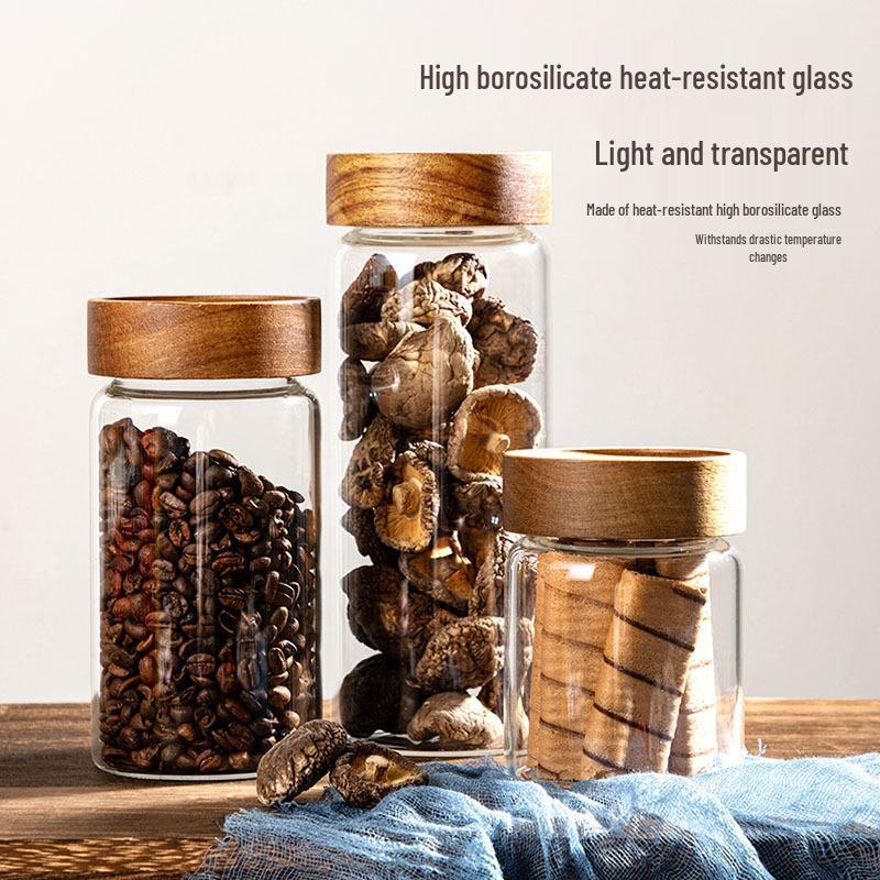 Acacia Wood Lid Glass Jar for Wine Infusion & Moisture-Proof Kitchen Storage