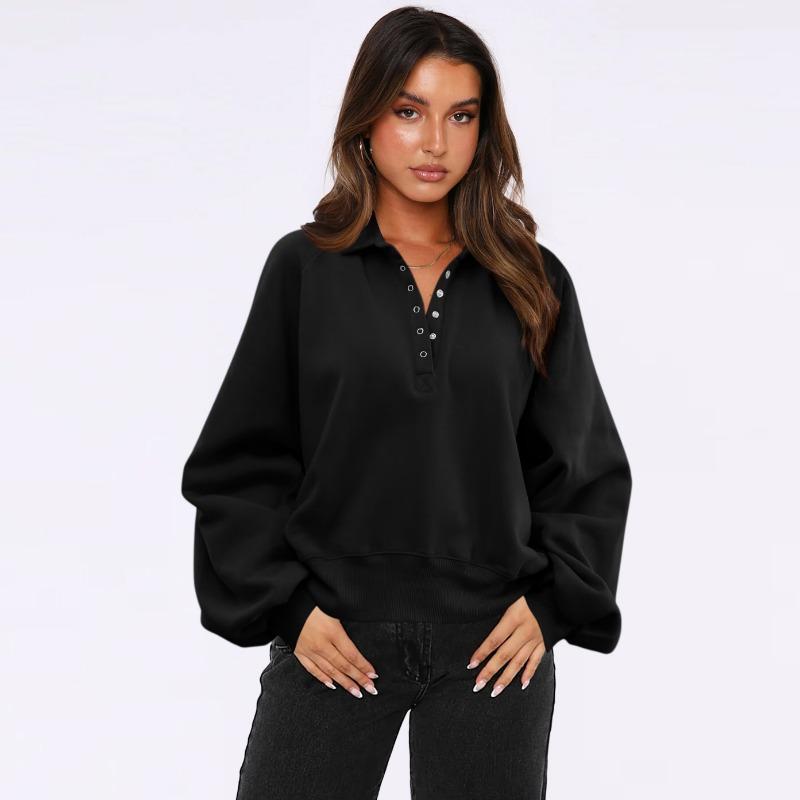 

Свободная повседневная толстовка с капюшоном модного бренда с рукавами-фонариками, воротником-поло, дизайнерским верхом, пуловеры и кофты с длинными рукавами для женщин XL